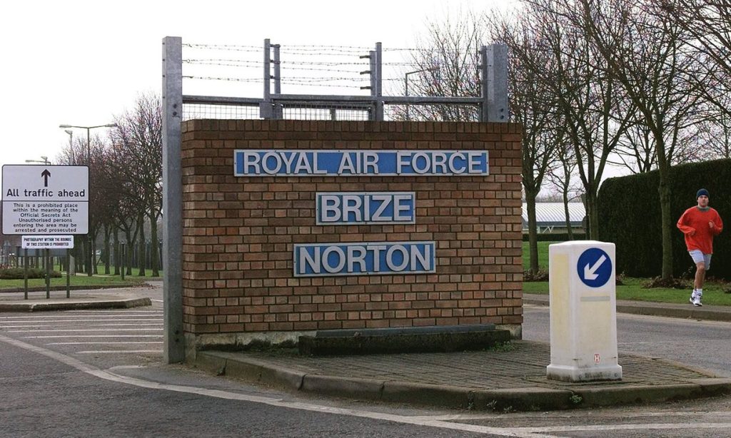 It is thought that the flights probably started or ended at the RAFâ€™s Brize Norton base in Oxfordshire. Photograph: Dave Caulkin/AP
